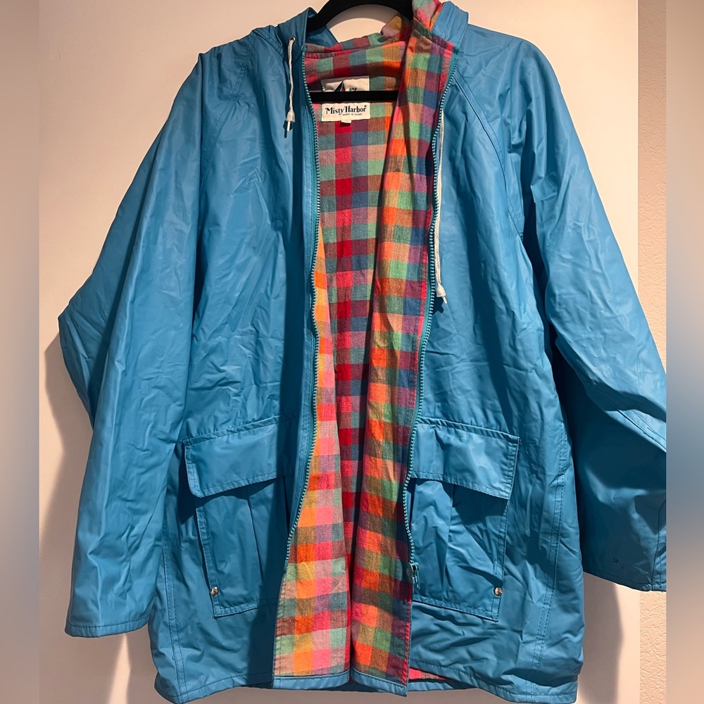 Misty Harbor blue plaid lined raincoat size: large